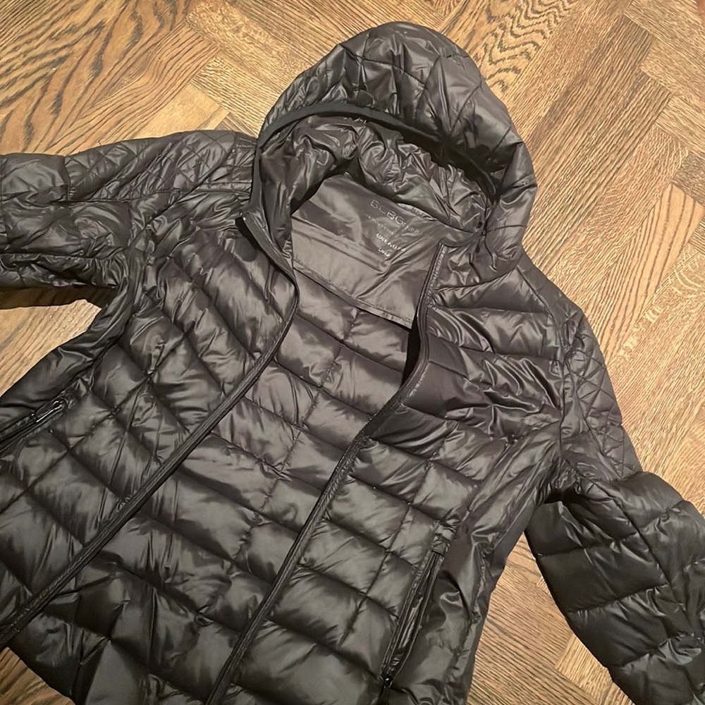 Bcbg Black thin rain puffer with hood